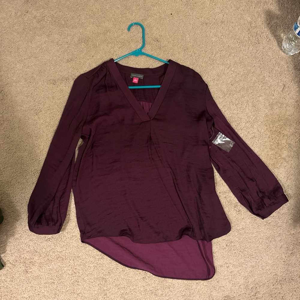 Vince Camuto Red Asymmetrical Long Sleeve Blouse